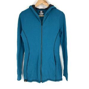 Moosejaw Jacket Size Small Womens Teal Blue Hoodie Full Zip Stretch Bamboo Knit